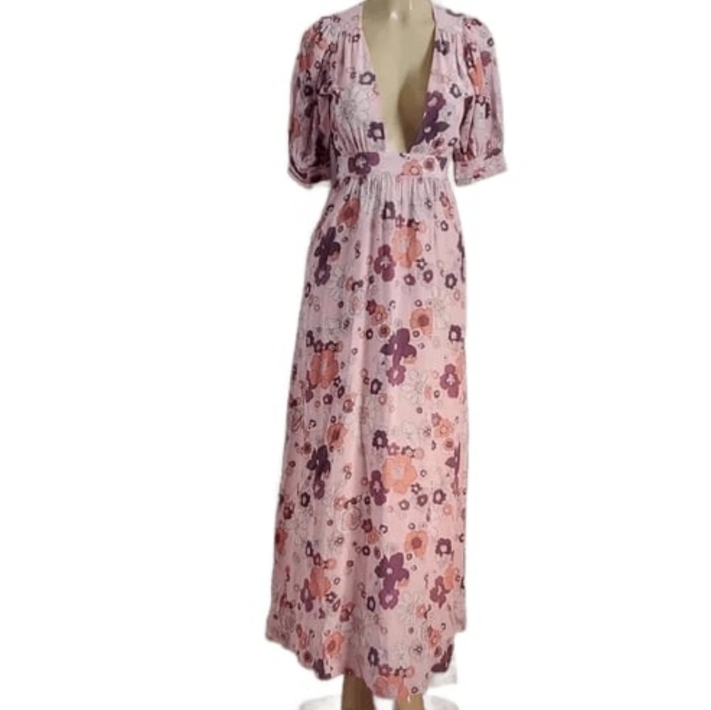 For Love & Lemons Magnolia Maxi Dress In 70’s Pink Floral Print Size XS Fits S